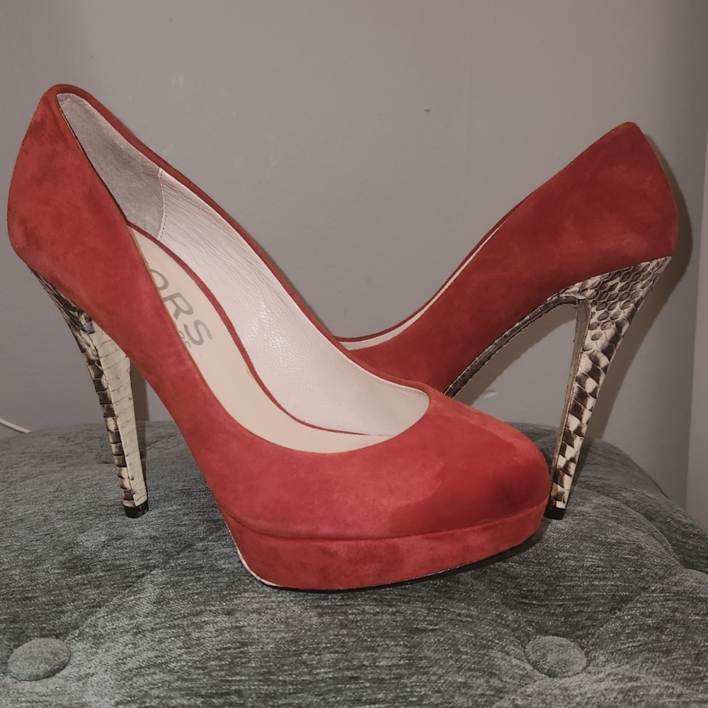 Michael Kors Red Suede Platforms with Snake  Skin Heels